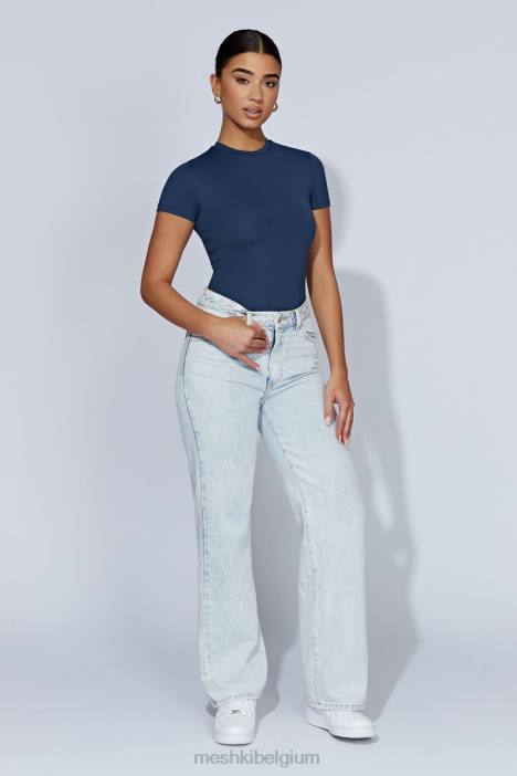 Francesca bodysuit met ronde hals en korte mouwen Meshki middernacht marine N4JN949 kleding