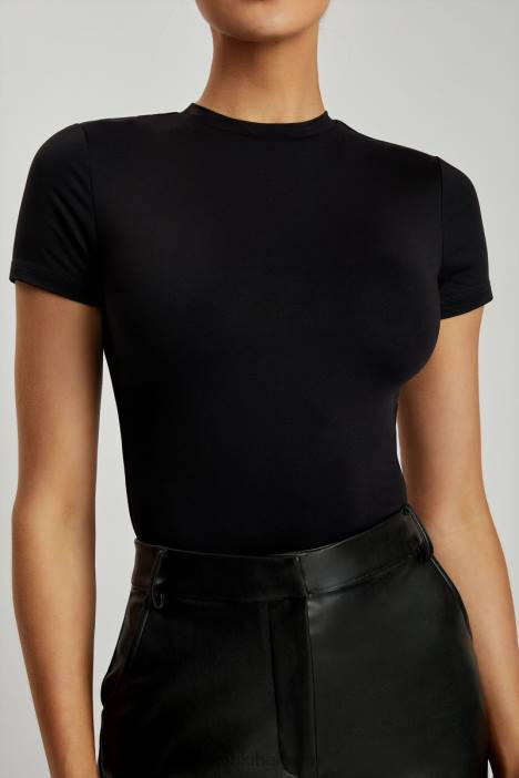 Francesca bodysuit met ronde hals en korte mouwen Meshki zwart N4JN962 kleding