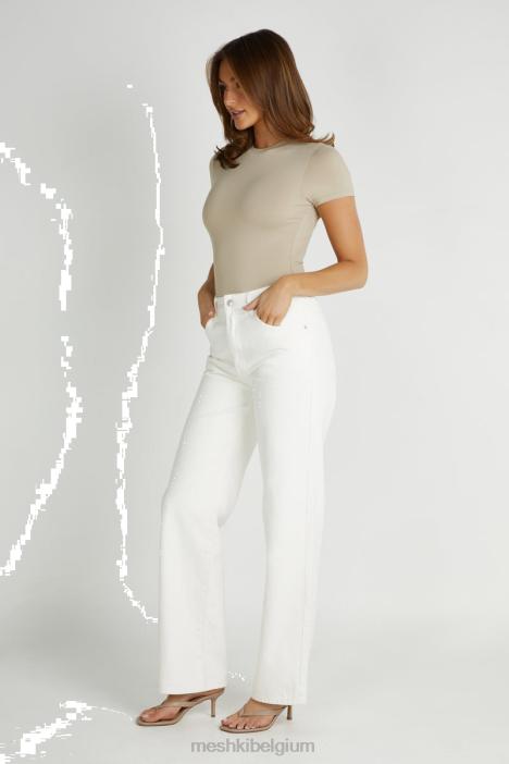 Francesca gerecycled nylon bodysuit met ronde hals en korte mouwen Meshki taupe N4JN837 kleding