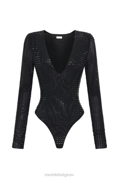 Keenan bodysuit met vierkante diamanten Meshki zwart N4JN790 kleding