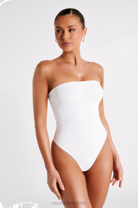 Leathon strapless bodysuit van gerecycled nylon Meshki wit N4JN778 kleding