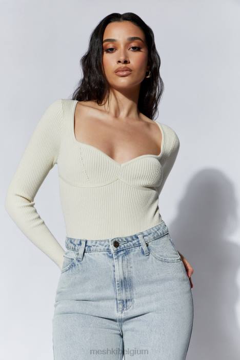 Rinna gerecycled gebreide bodysuit met ronde hals Meshki room N4JN1222 kleding