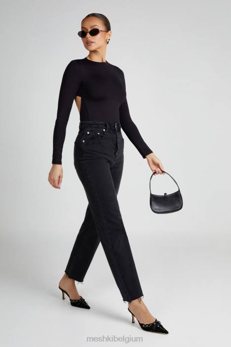 Wrenley gerecyclede uitgesneden bodysuit met lange mouwen Meshki zwart N4JN836 kleding