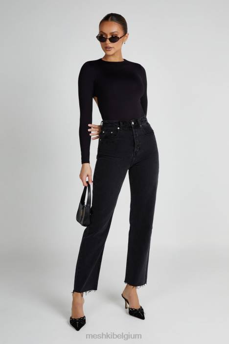 Wrenley gerecyclede uitgesneden bodysuit met lange mouwen Meshki zwart N4JN836 kleding