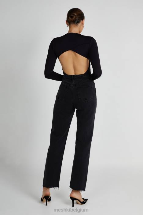 Wrenley gerecyclede uitgesneden bodysuit met lange mouwen Meshki zwart N4JN836 kleding