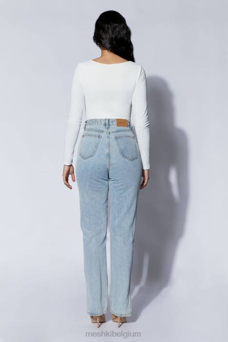 nia bodysuit met lange mouwen en v-hals Meshki wit N4JN948 kleding