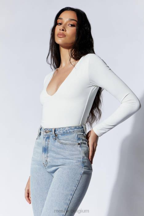 nia bodysuit met lange mouwen en v-hals Meshki wit N4JN948 kleding