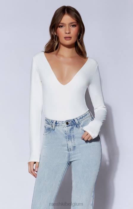 nia bodysuit met lange mouwen en v-hals Meshki wit N4JN948 kleding