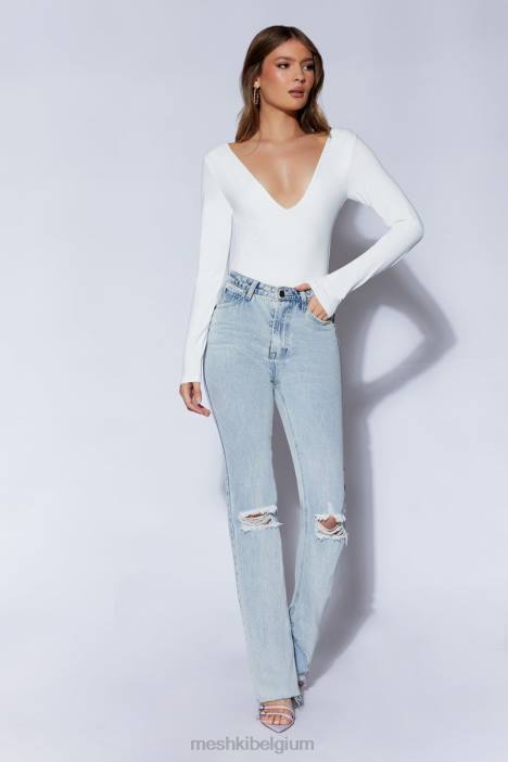 nia bodysuit met lange mouwen en v-hals Meshki wit N4JN948 kleding