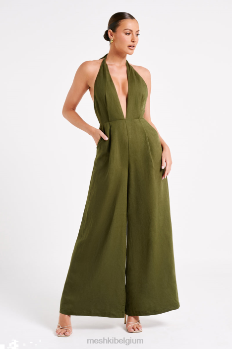 blanca linnen halter jumpsuit Meshki khaki N4JN1226 kleding