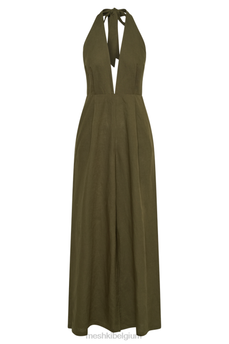 blanca linnen halter jumpsuit Meshki khaki N4JN1226 kleding