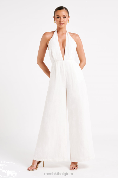 blanca linnen halter jumpsuit Meshki wit N4JN1231 kleding