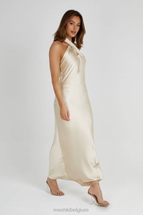 Laura halter satijnen jurk Meshki goud N4JN313 kleding