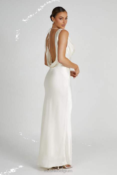 Angelique satijnen maxi-jurk met gedrapeerde achterkant Meshki ivoor N4JN53 kleding