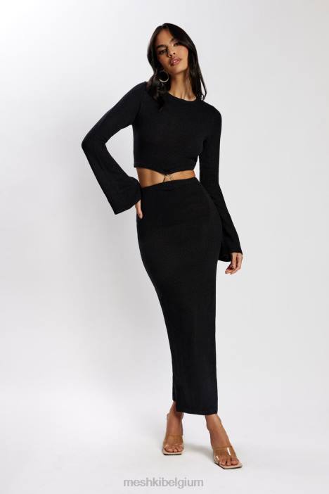 Anna gebreide jurk met uitlopende mouwen Meshki zwart N4JN327 kleding