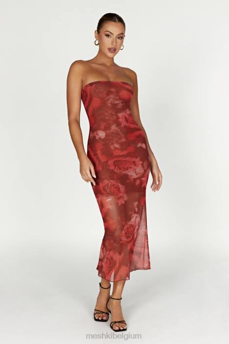 Aphrodite strapless mesh jurkje Meshki extra grote rozenprint N4JN111 kleding