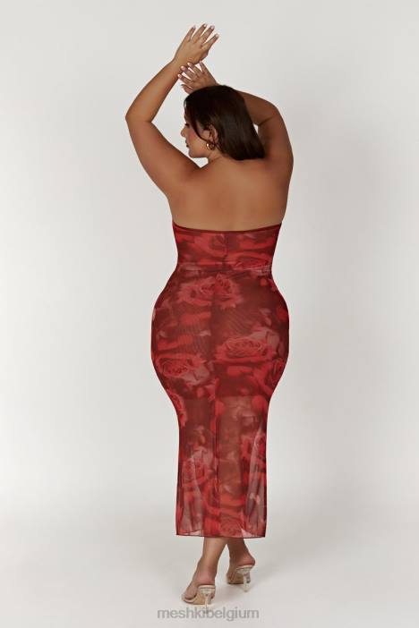 Aphrodite strapless mesh jurkje Meshki extra grote rozenprint N4JN111 kleding