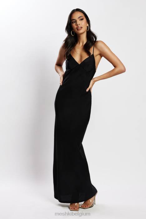 Baily satijnen maxi-jurk Meshki zwart N4JN555 kleding