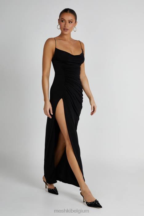 Candice maxi-jurk met ruches Meshki zwart N4JN161 kleding