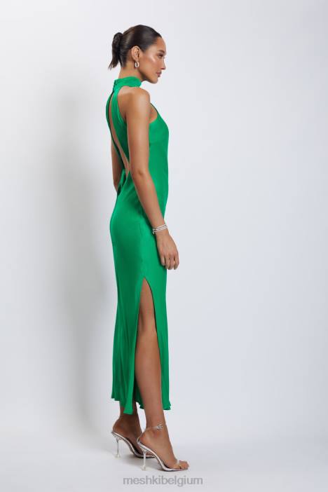 Claire satijnen maxi-jurk met gedrapeerde achterkant en split Meshki groente N4JN37 kleding