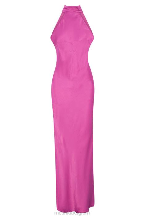 Claire satijnen maxi-jurk met gedrapeerde achterkant en split Meshki paars N4JN749 kleding