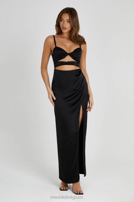 Cleo satijnen jurk Meshki zwart N4JN326 kleding