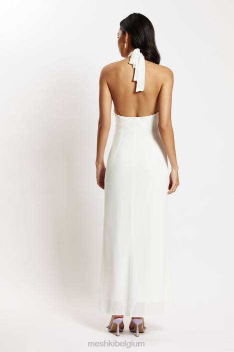 Dana halter maxi-jurk van chiffon met diamanten afwerking Meshki wit N4JN556 kleding