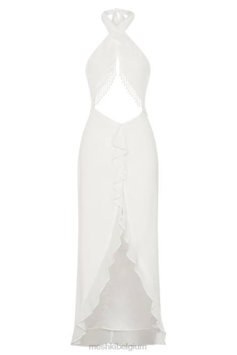 Dana halter maxi-jurk van chiffon met diamanten afwerking Meshki wit N4JN556 kleding