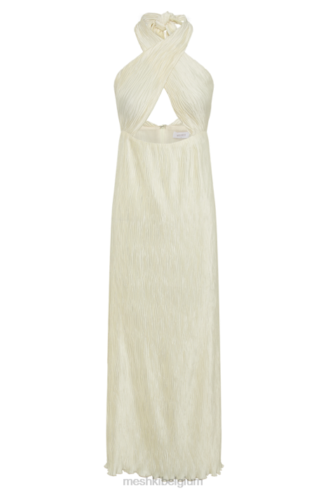 Demetria plissé halter maxi-jurk Meshki ivoor N4JN333 kleding
