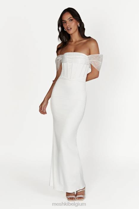 Everly off-shoulder organza satijnen maxi-jurk Meshki wit N4JN506 kleding