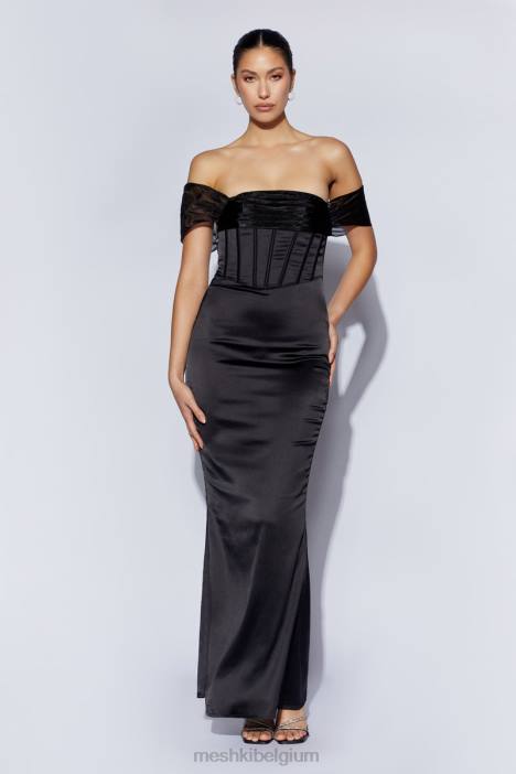 Everly off-shoulder organza satijnen maxi-jurk Meshki zwart N4JN430 kleding