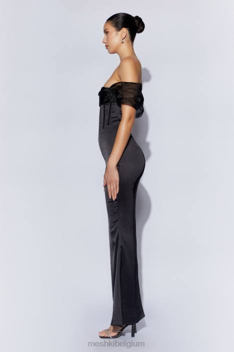 Everly off-shoulder organza satijnen maxi-jurk Meshki zwart N4JN430 kleding