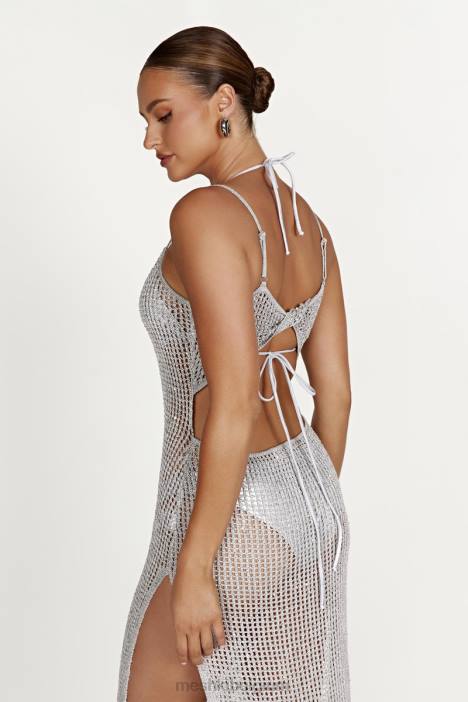 Gehaakte maxi-jurk met zelda-pailletten Meshki zilver N4JN502 kleding