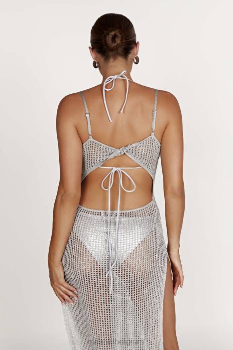 Gehaakte maxi-jurk met zelda-pailletten Meshki zilver N4JN502 kleding