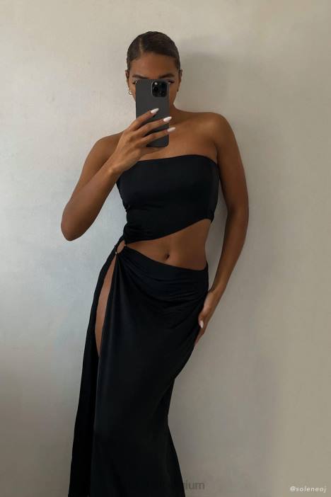 Giada strapless maxi-jurk met o-ring Meshki zwart N4JN741 kleding