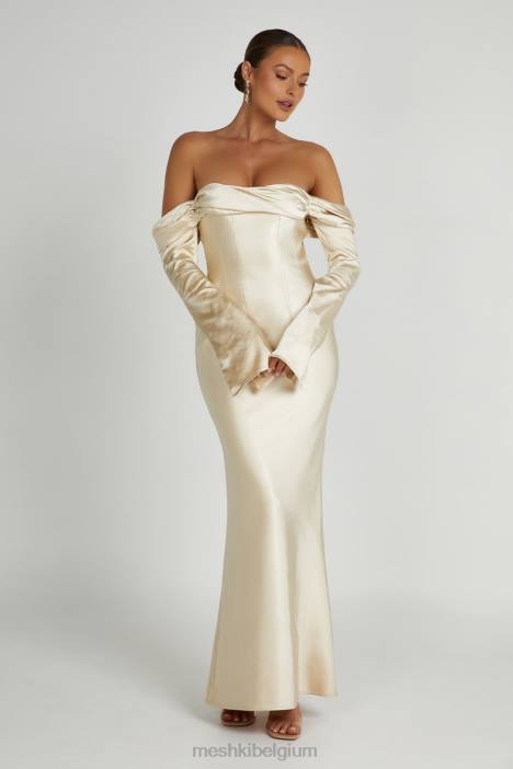 Giselle maxi-jurk met blote schouder en gedrapeerde hals Meshki goud N4JN120 kleding
