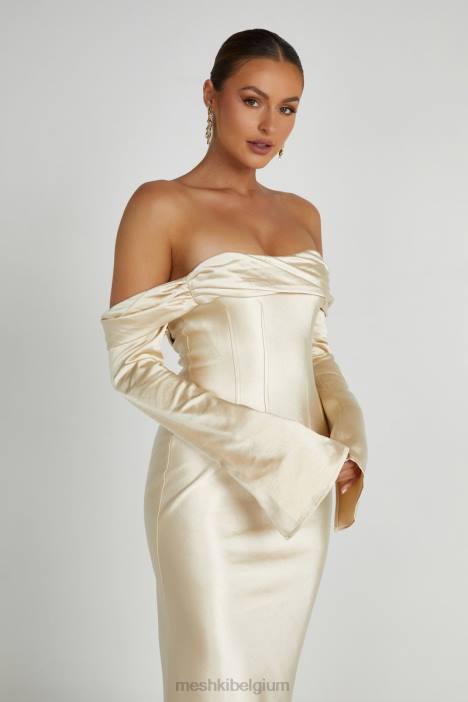 Giselle maxi-jurk met blote schouder en gedrapeerde hals Meshki goud N4JN120 kleding