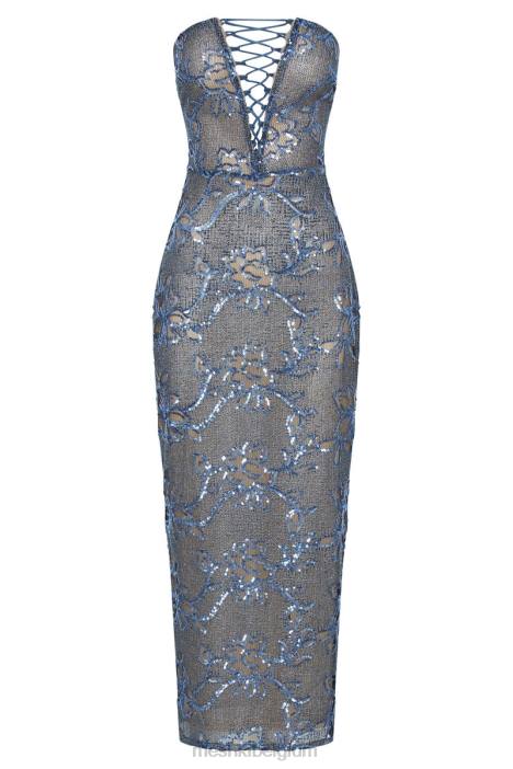 Harriet maxi-jurk met pailletten Meshki blauw N4JN446 kleding