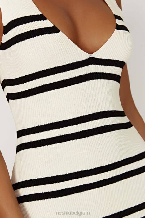 Henrietta gebreide maxi-jurk met strepen Meshki zwart wit N4JN251 kleding