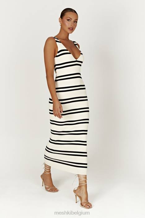 Henrietta gebreide maxi-jurk met strepen Meshki zwart wit N4JN251 kleding