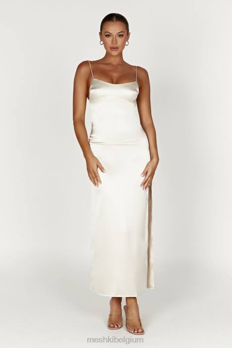 Jacinda satijnen maxi-slipjurk Meshki ivoor N4JN373 kleding