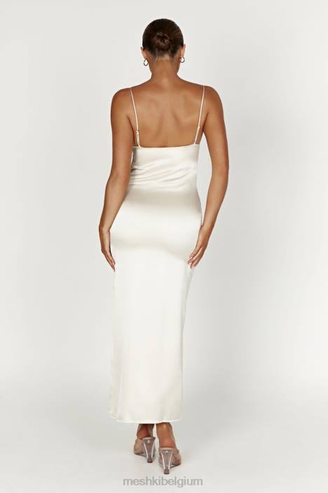 Jacinda satijnen maxi-slipjurk Meshki ivoor N4JN373 kleding