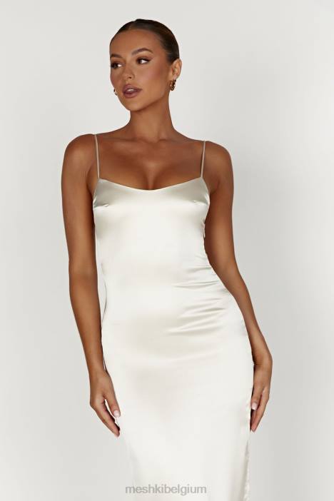 Jacinda satijnen maxi-slipjurk Meshki ivoor N4JN373 kleding