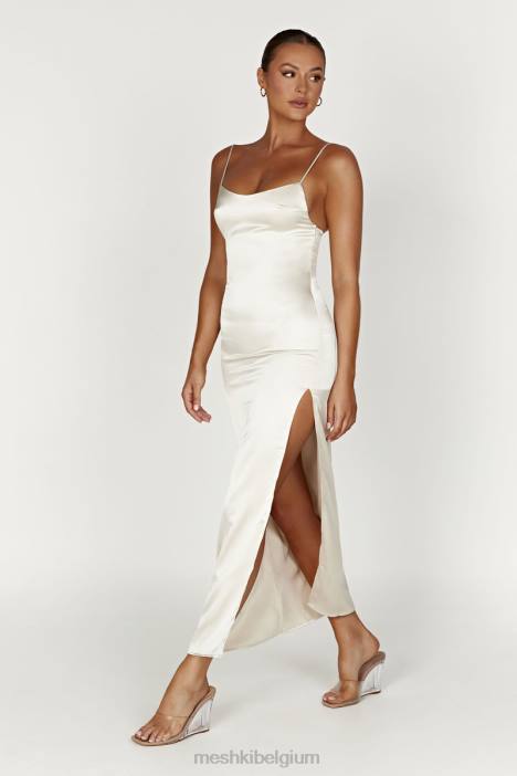 Jacinda satijnen maxi-slipjurk Meshki ivoor N4JN373 kleding