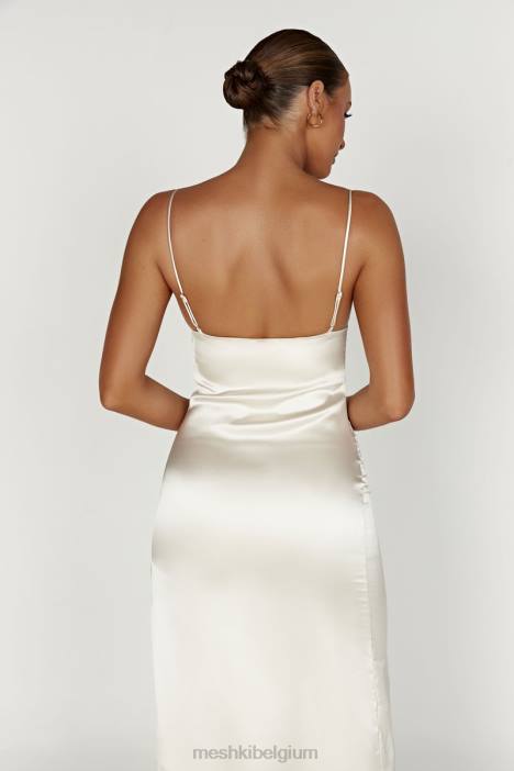 Jacinda satijnen maxi-slipjurk Meshki ivoor N4JN373 kleding