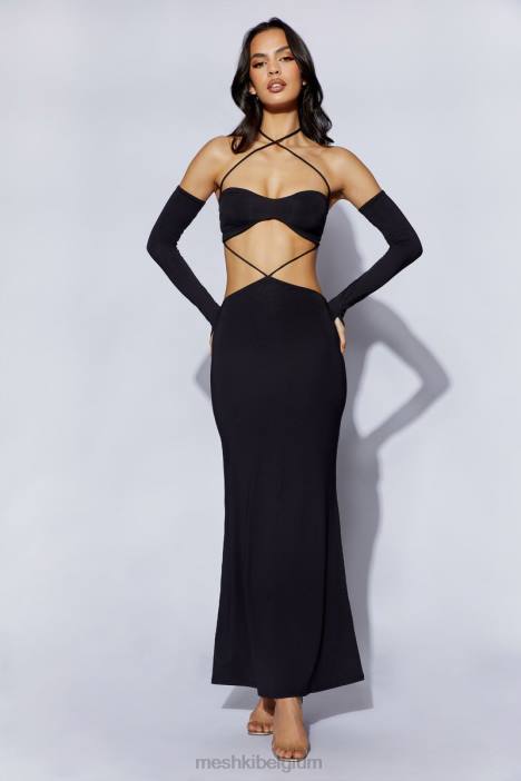 Jules maxi driehoekige jurk met uitsnijding Meshki zwart N4JN688 kleding