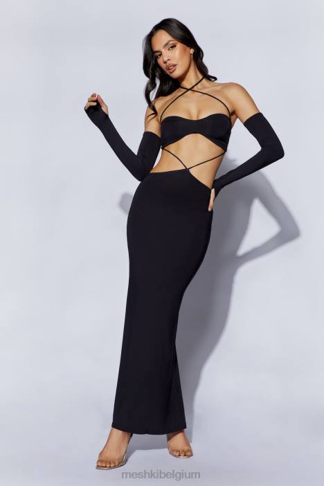 Jules maxi driehoekige jurk met uitsnijding Meshki zwart N4JN688 kleding