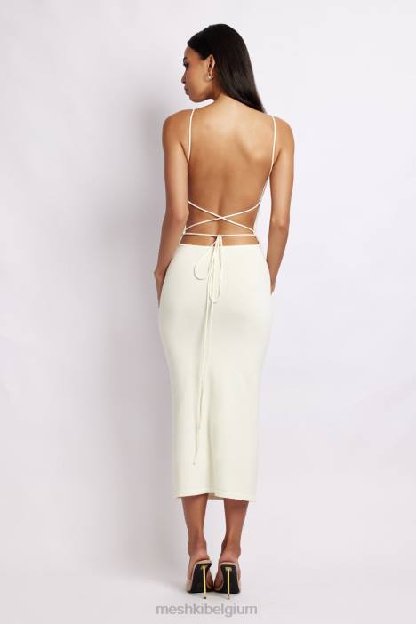 Kelly jurk met gekruiste achterkant en vierkante hals Meshki wit N4JN469 kleding