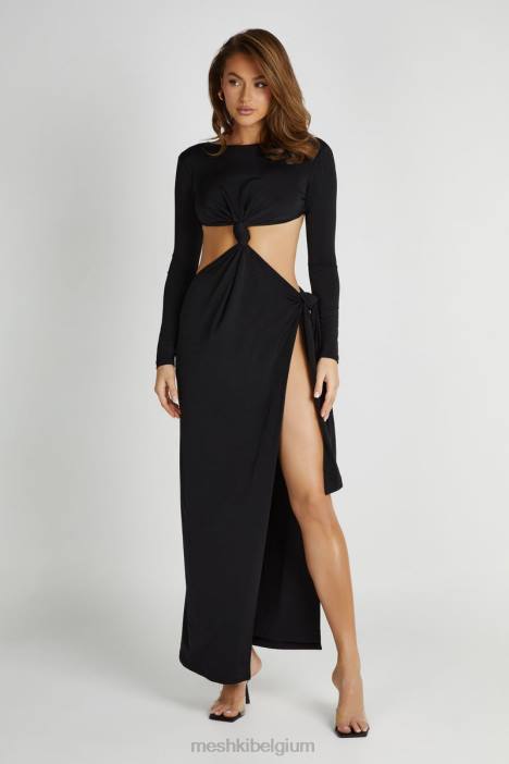 Kiandra slanke maxi-jurk met knoop Meshki zwart N4JN271 kleding