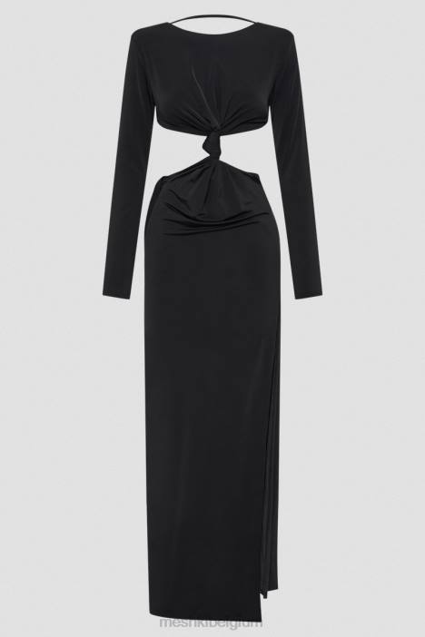 Kiandra slanke maxi-jurk met knoop Meshki zwart N4JN271 kleding